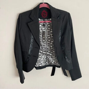 NWT Foxy black belted blazer with faux  leather‎ trims & sharp lapels S